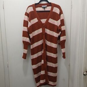 Eloquii Brown and Cream Striped Cardigan